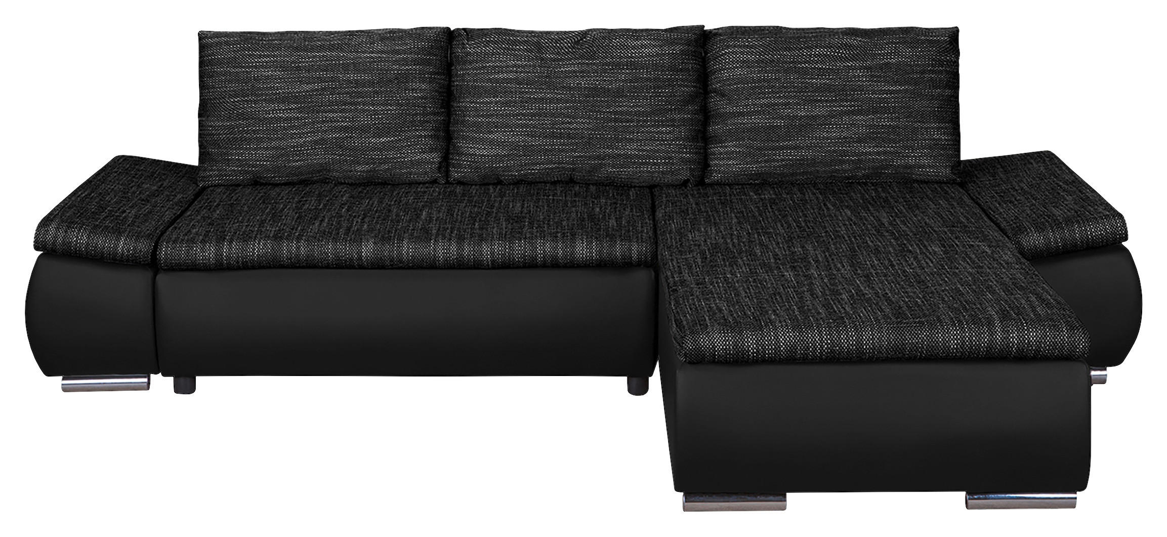 ECKSOFA in Textilgeflecht Schwarz  266/175 cm  - Chromfarben/Schwarz, Design, Textil (266/175cm) - Livetastic