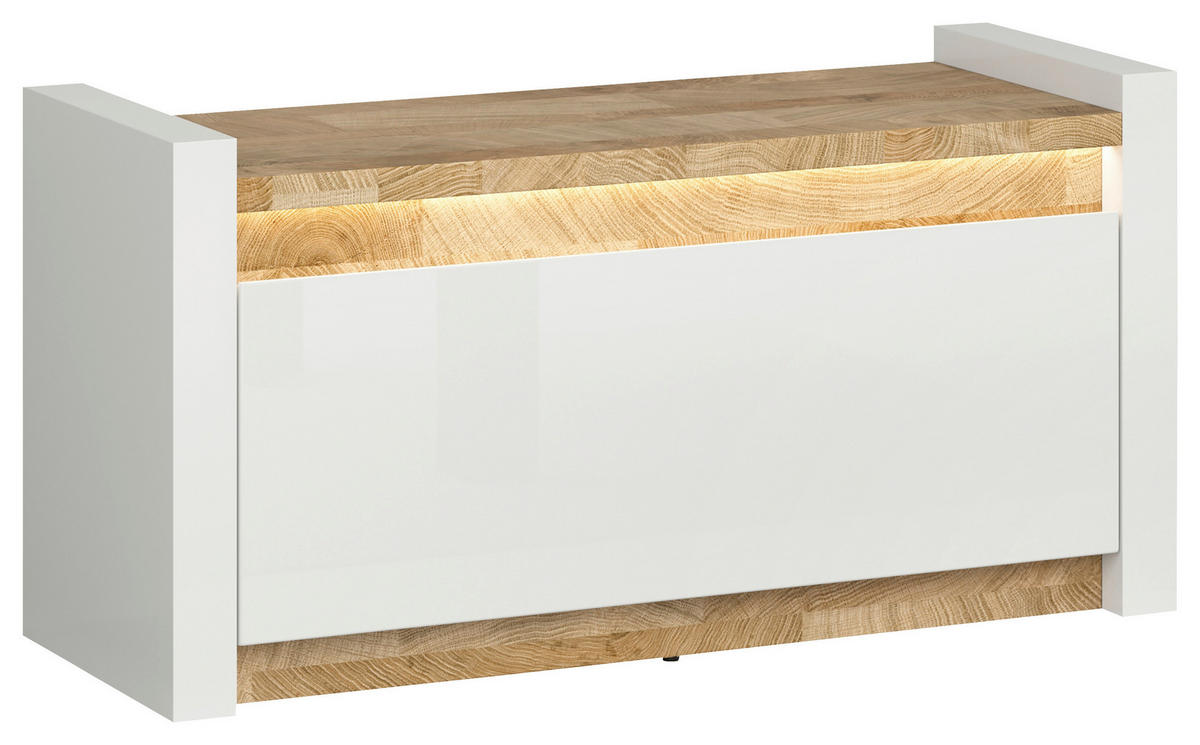 GARDEROBNA KLOP bela, barve hrasta - črna/barve hrasta, Basics, umetna masa/leseni material (84/63/45cm) - Livetastic