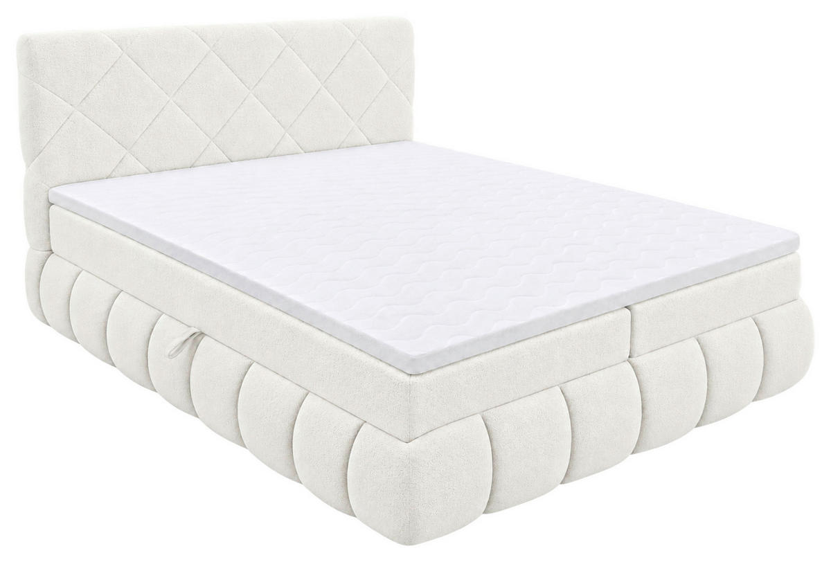 BOXBETT 180/200 cm,  in Beige, gepolstertes Kopfteil, Bettkasten, Topper, Matratzen, H3 + H3 = fest  - Beige/Schwarz, Design, Kunststoff/Textil (180/200cm) - Chameo