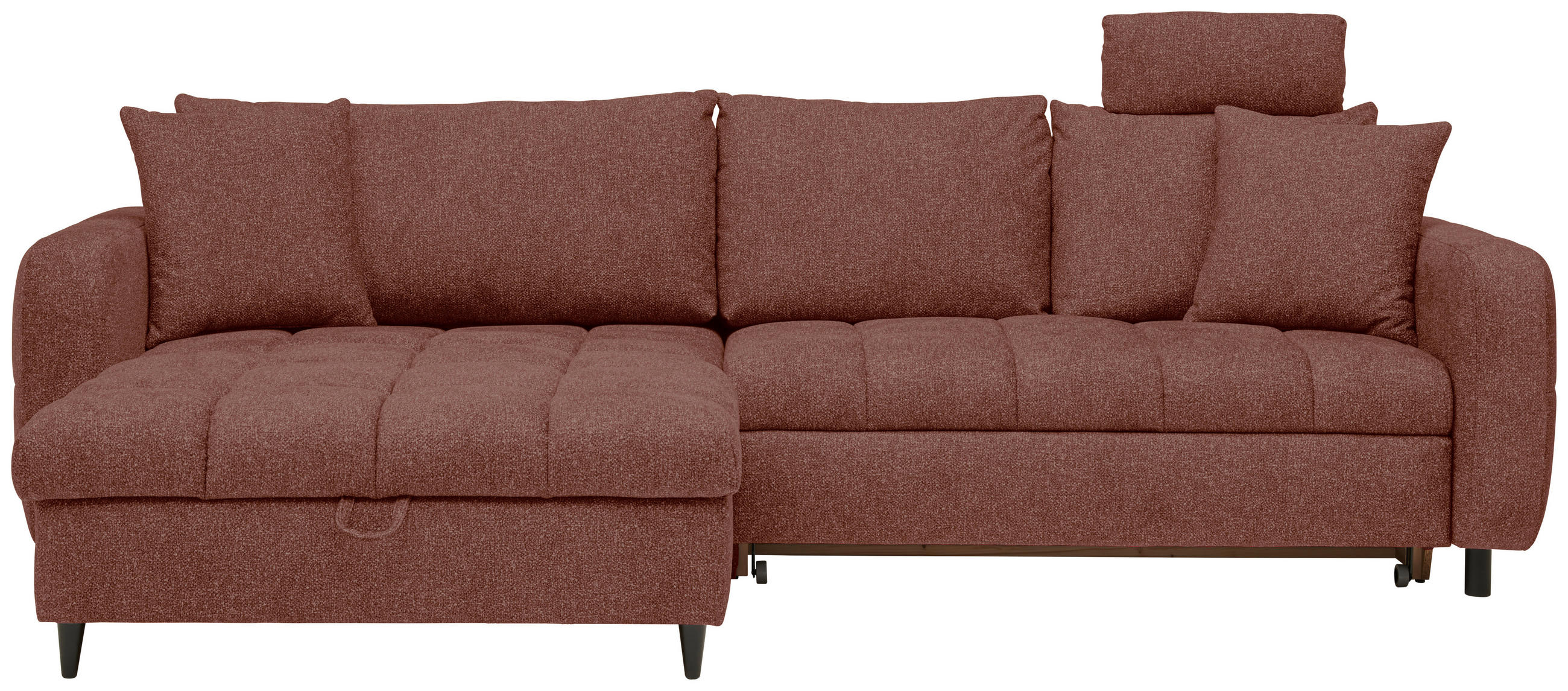 ECKSOFA inkl. Funktionen Rostfarben, Dunkelbraun Velours  - Rostfarben/Dunkelbraun, MODERN, Holz/Textil (282/184cm) - Lomoco