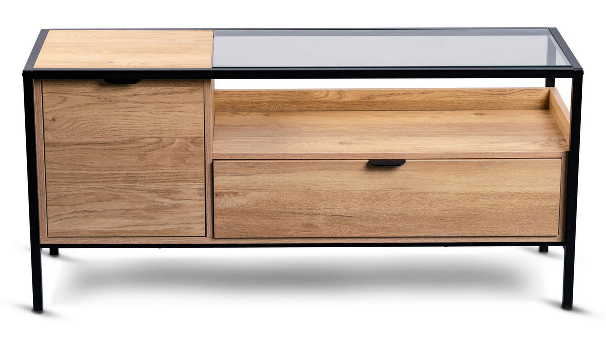 TV-ELEMENT - Eichefarben/Schwarz, Basics, Glas/Holzwerkstoff (120/55/40cm) - Xora