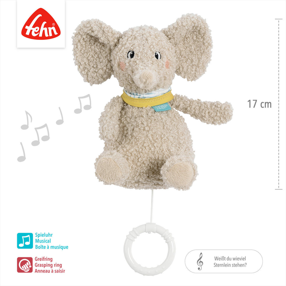 SPIELUHR Elefant Erik 19,5/14,5/9,3 cm  - Hellgrau, Basics, Textil (19,5/14,5/9,3cm) - Fehn