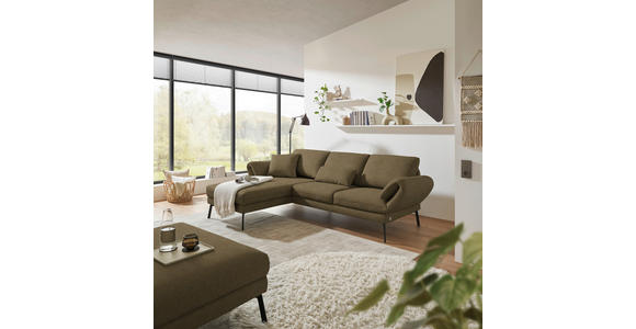 ECKSOFA  in Flachgewebe Khaki Armteilverstellung, Relaxfunktion, Drehsitzfunktion  175-224/255-365 cm  - Khaki/Schwarz, Design, Textil/Metall (175-224/255-365cm) - Dieter Knoll
