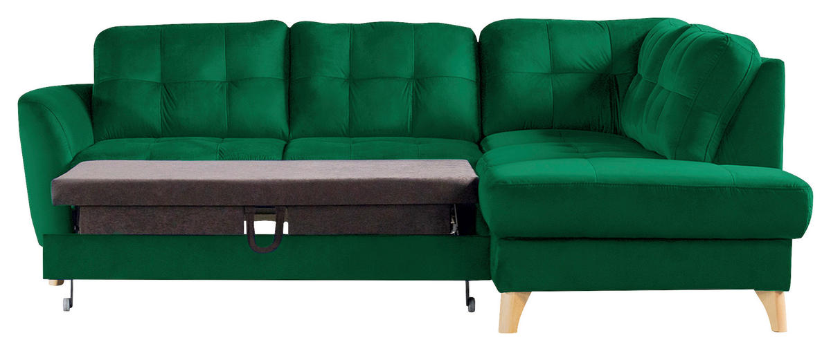 ECKSOFA Dunkelgrün Samt  - Dunkelgrün/Buchefarben, Design, Holz/Textil (236/190cm) - Livetastic