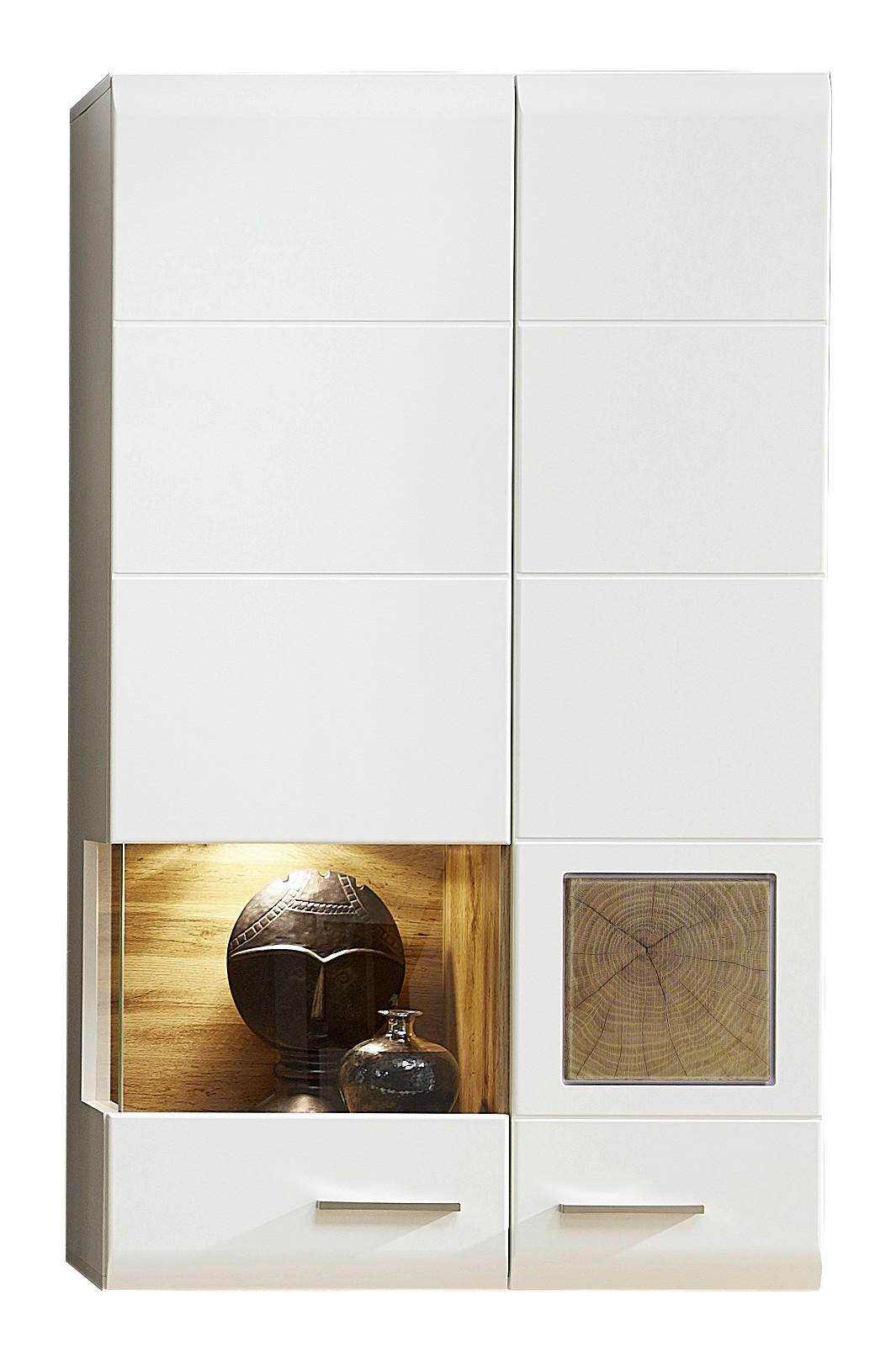 VISEČA VITRINA, bela, barve hrasta - barve kroma/barve hrasta, Design, kovina/umetna masa (80/136/37cm) - Hom`in