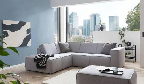 ECKSOFA in Struktur Grau  - Schwarz/Grau, Modern, Kunststoff/Textil (220/275cm) - Trendmanufaktur