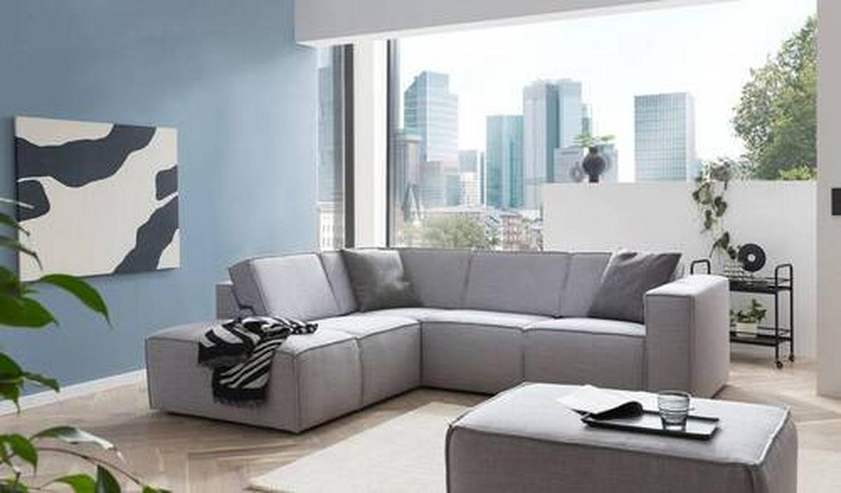 ECKSOFA in Struktur Grau  - Schwarz/Grau, Modern, Kunststoff/Textil (220/275cm) - Trendmanufaktur