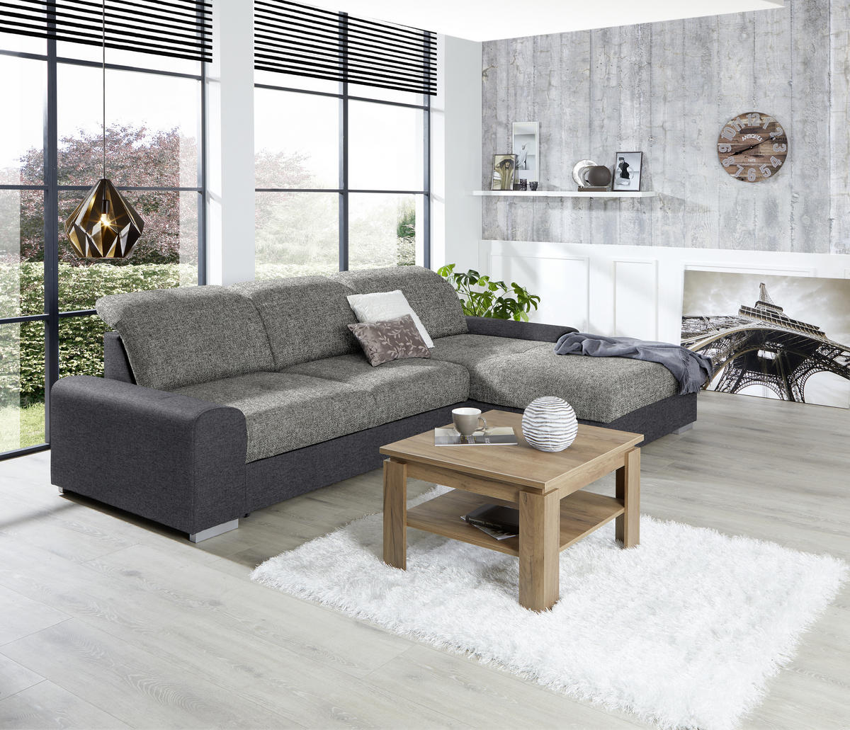 ECKSOFA in Webstoff Grau, Dunkelgrau  - Dunkelgrau/Silberfarben, Konventionell, Holz/Textil (286/203cm) - Livetastic