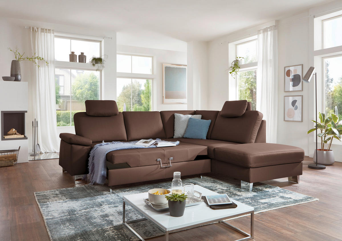 ECKSOFA  in Echtleder Braun  248/235 cm  - Alufarben/Braun, Design, Leder/Metall (248/235cm) - Beldomo Premium