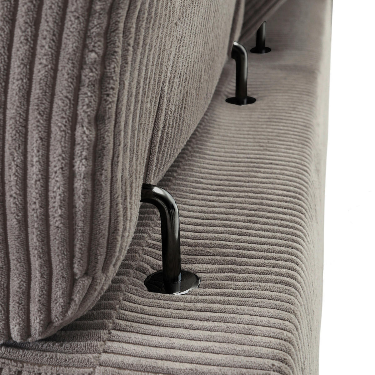 ECKSOFA Taupe Cord Rücken echt, Kopfteilverstellung, Sitzvorzug  - Taupe/Schwarz, KONVENTIONELL, Textil/Metall (170/257cm) - Carryhome