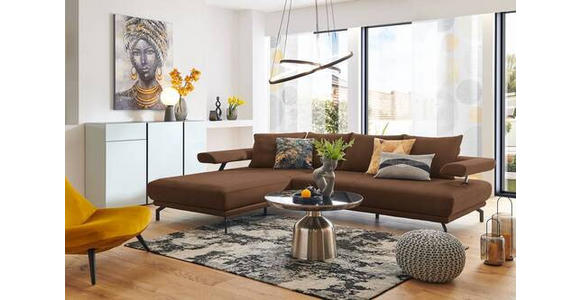 ECKSOFA in Mikrofaser Hellbraun 224/305 cm - Hellbraun/Schwarz, Design, Textil/Metall (224/305cm) - Dieter Knoll