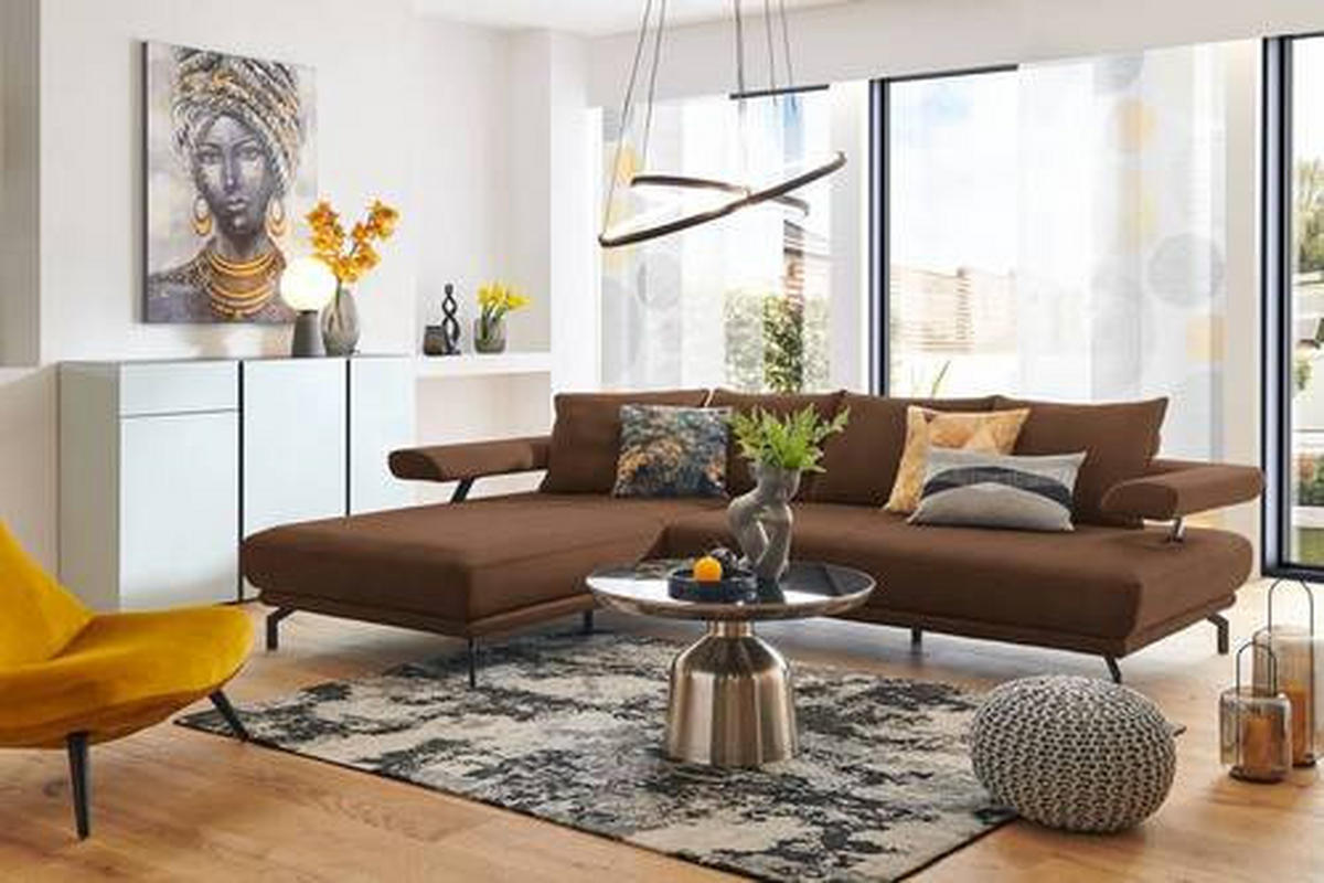 ECKSOFA in Mikrofaser Hellbraun  224/305 cm  - Hellbraun/Schwarz, Design, Textil/Metall (224/305cm) - Dieter Knoll