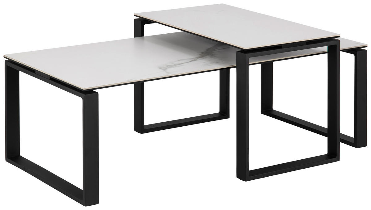 COUCHTISCHSET in Metall, Glas 115/55/45 cm  - Schwarz/Weiß, Trend, Glas/Metall (115/55/45cm) - MID.YOU