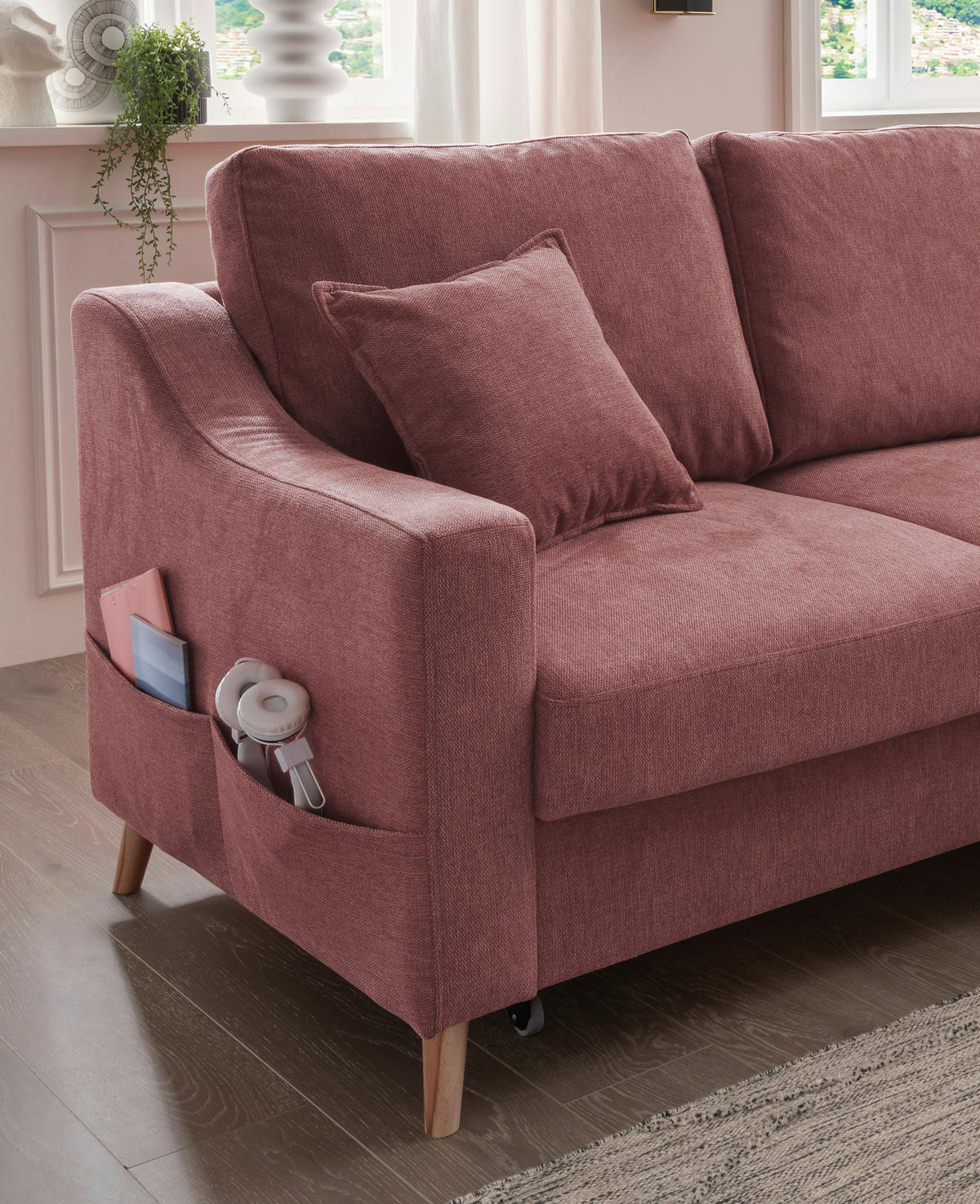 ECKSOFA Struktur Rosa  - Naturfarben/Rosa, Konventionell, Holz/Textil (228/150cm) - P & B
