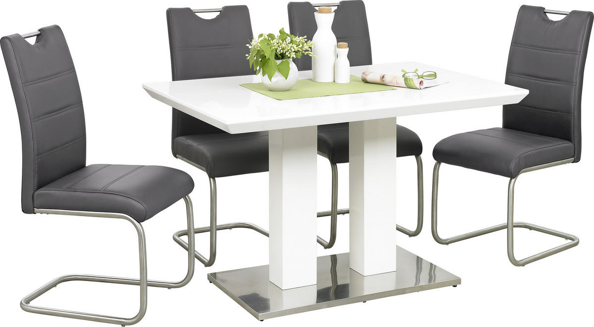 JÍDELNÍ STŮL, bílá, barvy nerez oceli, 120/80/76 cm - bílá/barvy nerez oceli, Design, kov/kompozitní dřevo (120/80/76cm) - Novel