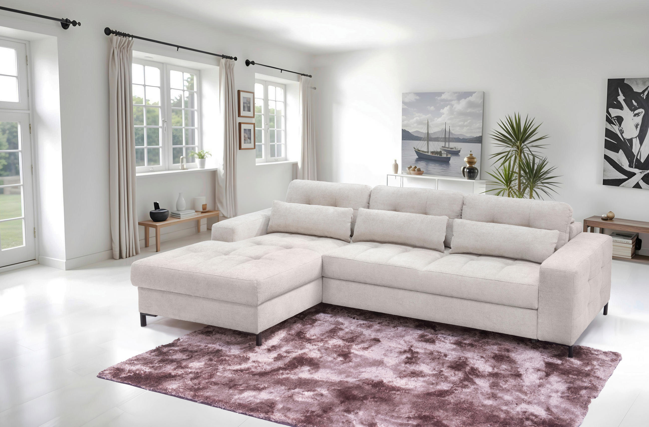 ECKSOFA in Struktur Beige  - Beige/Schwarz, Design, Textil/Metall (176/255cm) - Livetastic