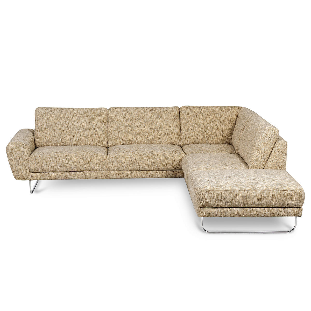 ECKSOFA 273/250 cm SPRING in Webstoff Hellbraun Zierkissen  273/250 cm  - Chromfarben/Hellbraun, Design, Textil/Metall (273/250cm) - Livetastic