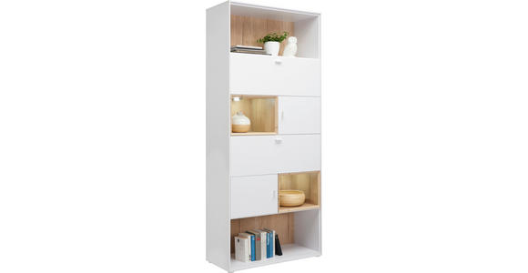 REGAL  90/213/40 cm Weiß, Eichefarben  - Eichefarben/Alufarben, Design, Holzwerkstoff/Metall (90/213/40cm) - Hom`in