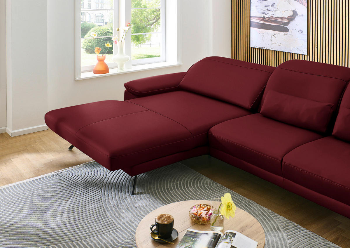 ECKSOFA in Echtleder Dunkelrot  - Schwarz/Dunkelrot, Design, Leder/Metall (193/332cm) - Dieter Knoll