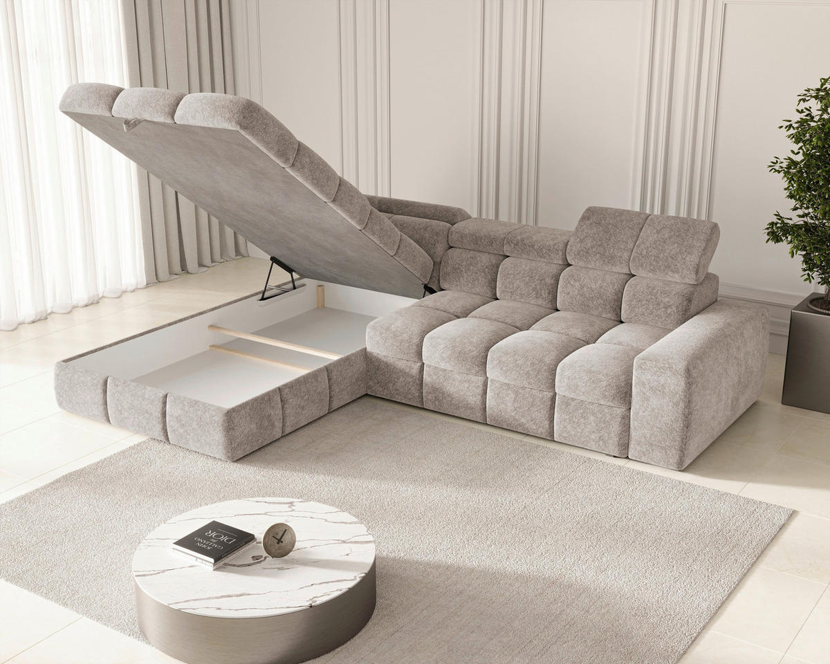 ECKSOFA  in Chenille Graubraun  - Graubraun/Schwarz, MODERN, Kunststoff/Textil (204/292cm) - Milino
