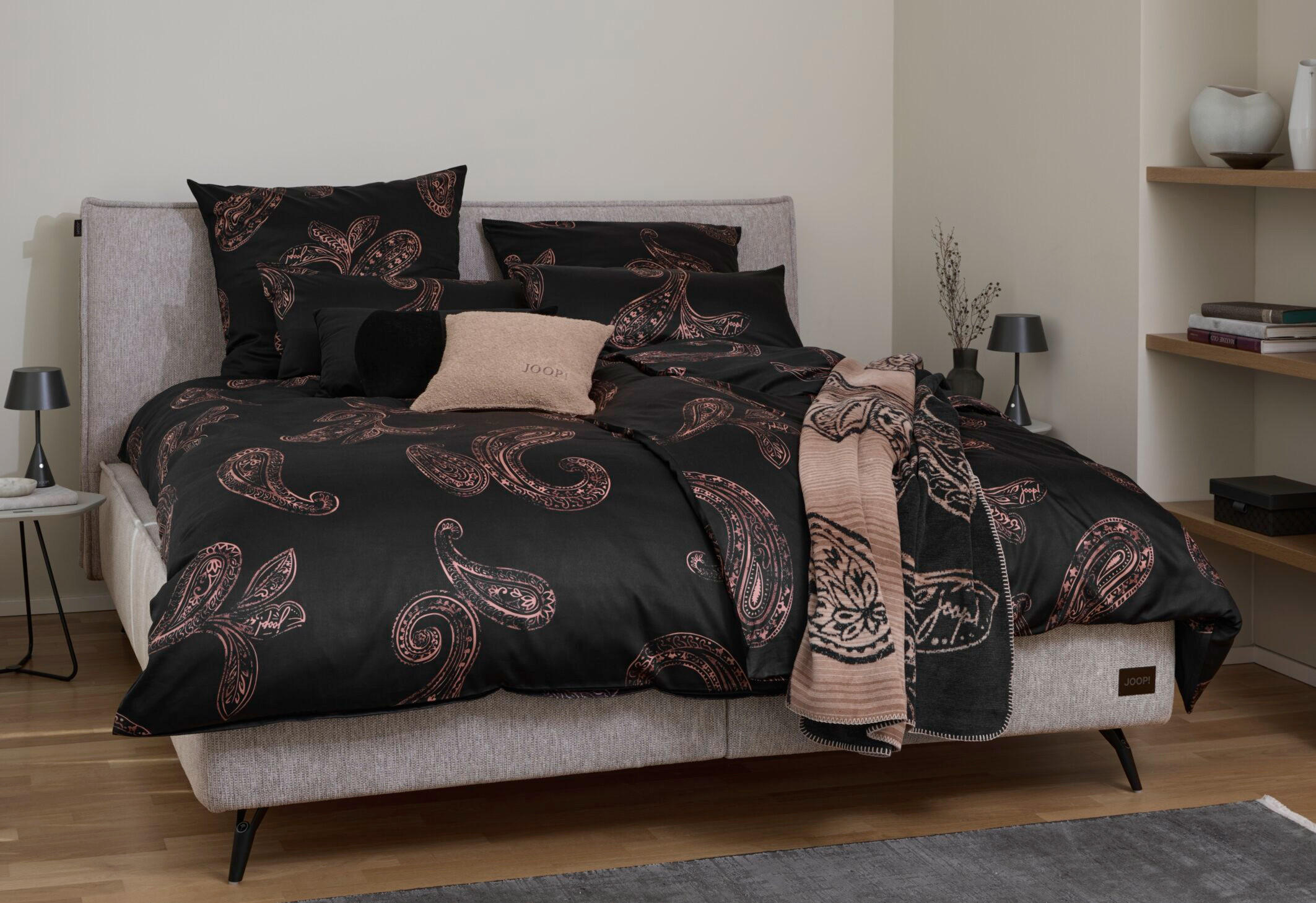 POSTELJINA 140/200 cm makosaten crna  - crna, Konvencionalno, tekstil (140/200cm) - Joop!
