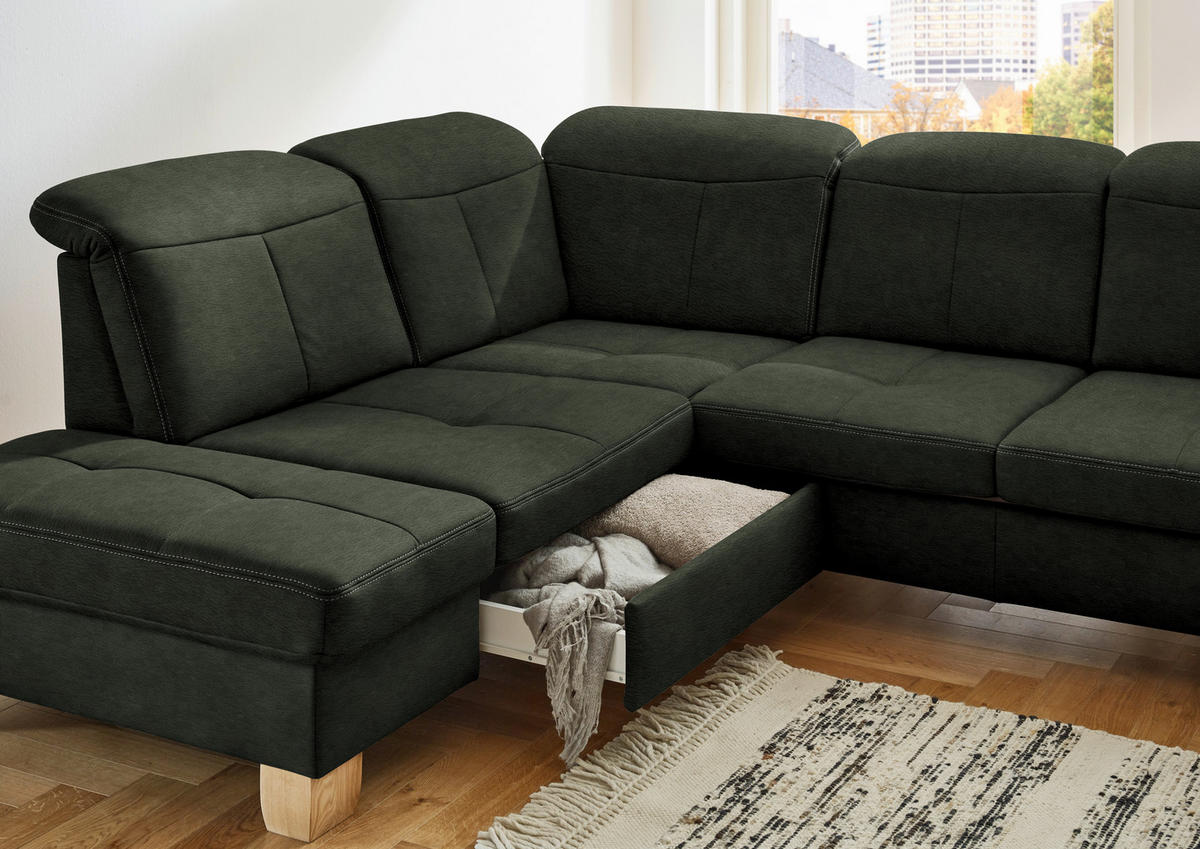 WOHNLANDSCHAFT in Mikrofaser Grün  - Wildeiche/Beige, Konventionell, Holz/Textil (243/343/185cm) - Voleo