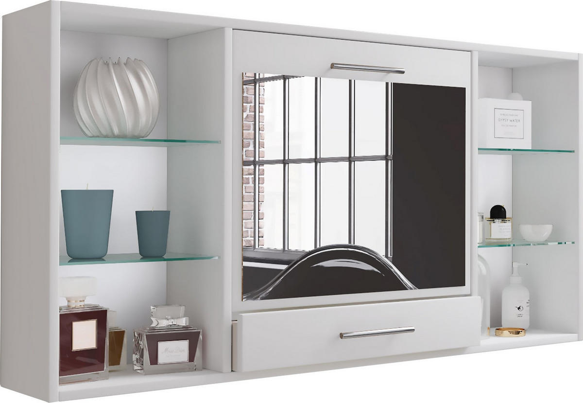 WANDREGAL  - Alufarben/Weiß, MODERN, Glas/Holzwerkstoff (115cm) - MID.YOU