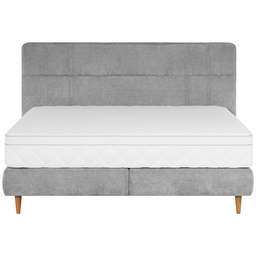 Thumbnail - Welnova Boxspringbett, Grau, Textil, Eiche, massiv, H3, 7-Zonen, 140x200 cm, gepolstertes Kopfteil, in verschiedenen Grö...