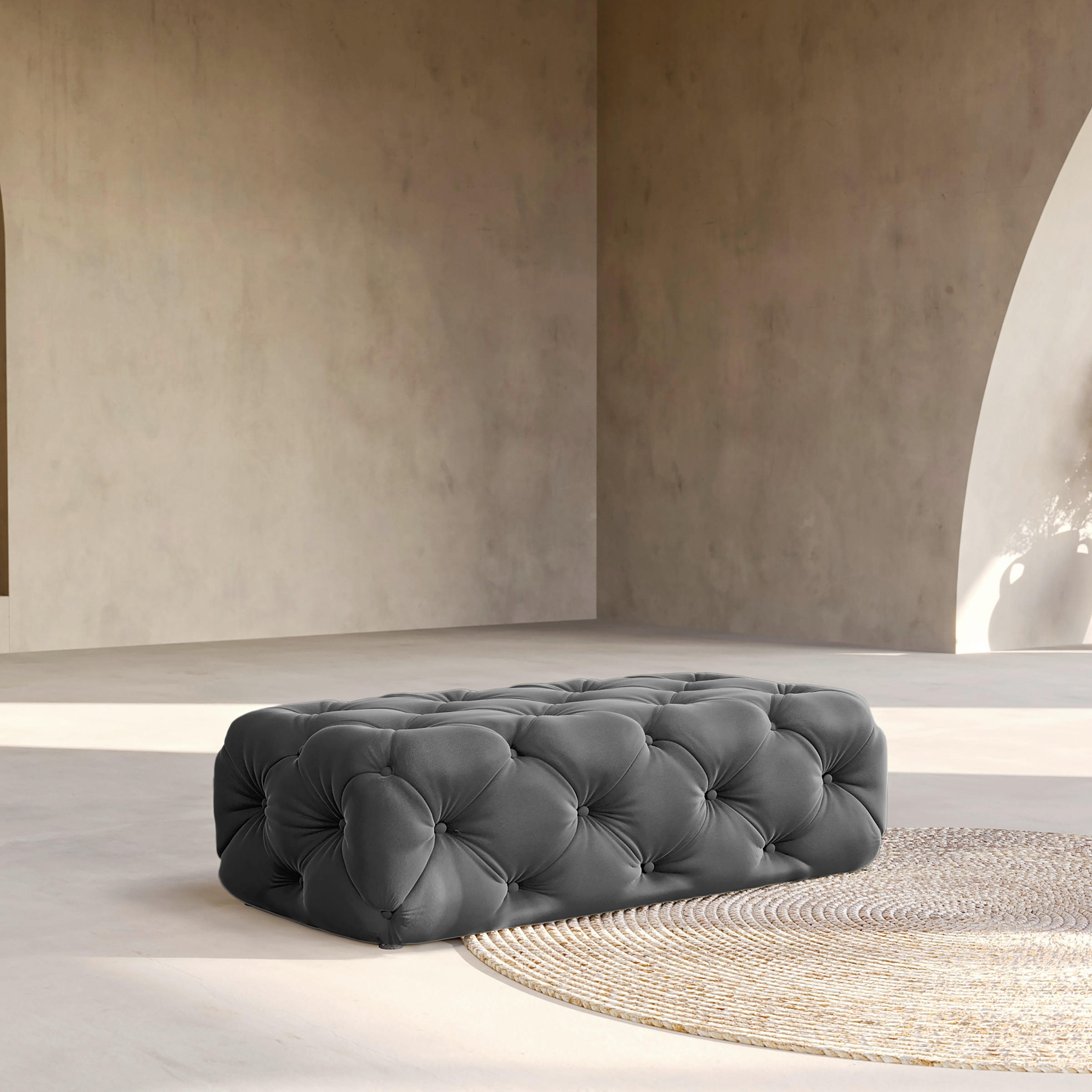 HOCKER Fresco Samt Schwarz  - Schwarz, Design, Kunststoff/Textil (130/39/65cm) - P & B