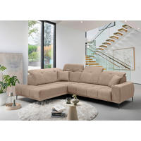 ECKSOFA Flachgewebe Hellbraun  - Hellbraun/Schwarz, Basics, Textil/Metall (232/305cm) - Livetastic