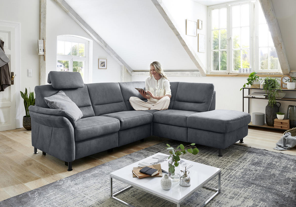 ECKSOFA in Flachgewebe Blau  - Blau/Schwarz, Modern, Textil/Metall (203/227cm) - Beldomo System