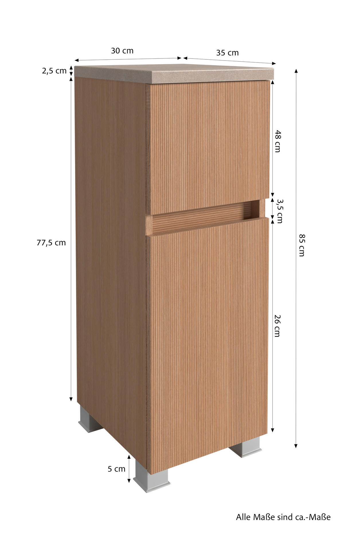 UNTERSCHRANK 30/80/35 cm   - Sandfarben/Eichefarben, KONVENTIONELL, Holzwerkstoff/Kunststoff (30/80/35cm) - Xora