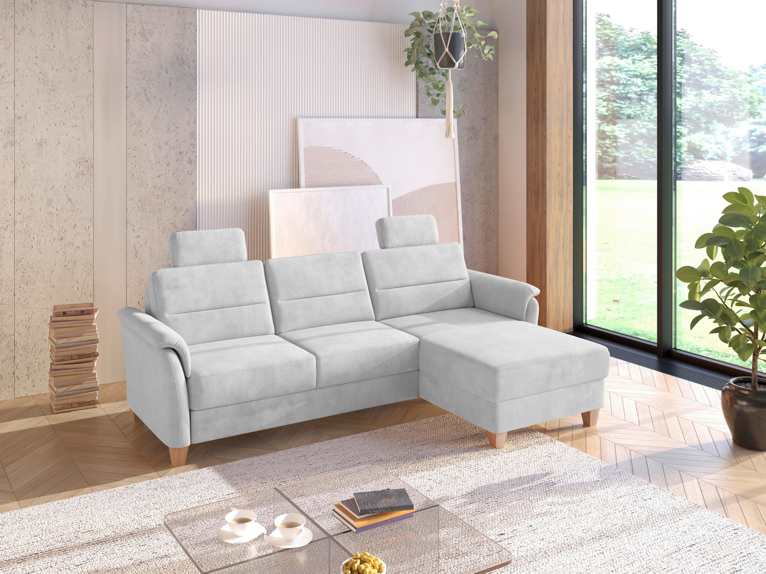 ECKSOFA Flachgewebe Silberfarben  - Eichefarben/Silberfarben, Konventionell, Holz/Textil (244/163cm) - Sit & More