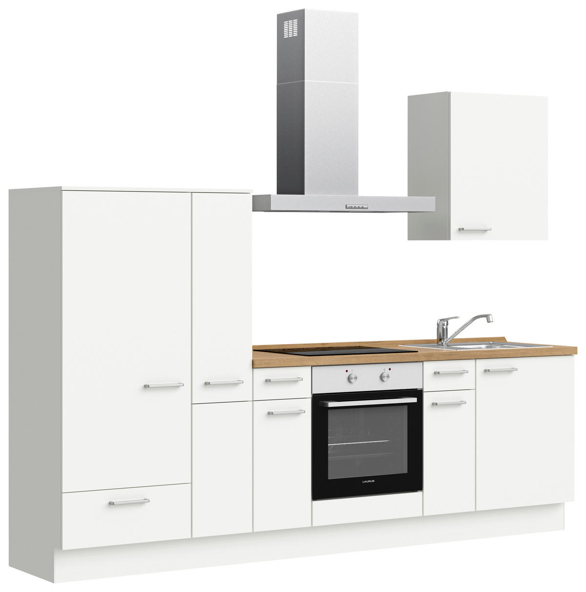 KÜCHENBLOCK Touch 270 cm  in Weiß, Eichefarben  - Edelstahlfarben/Eichefarben, MODERN, Holzwerkstoff/Metall (270cm) - Nobilia