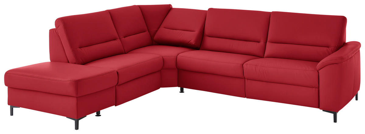 ECKSOFA  in Echtleder Rot  249/290 cm  - Rot/Schwarz, KONVENTIONELL, Leder/Metall (249/290cm) - Beldomo Premium