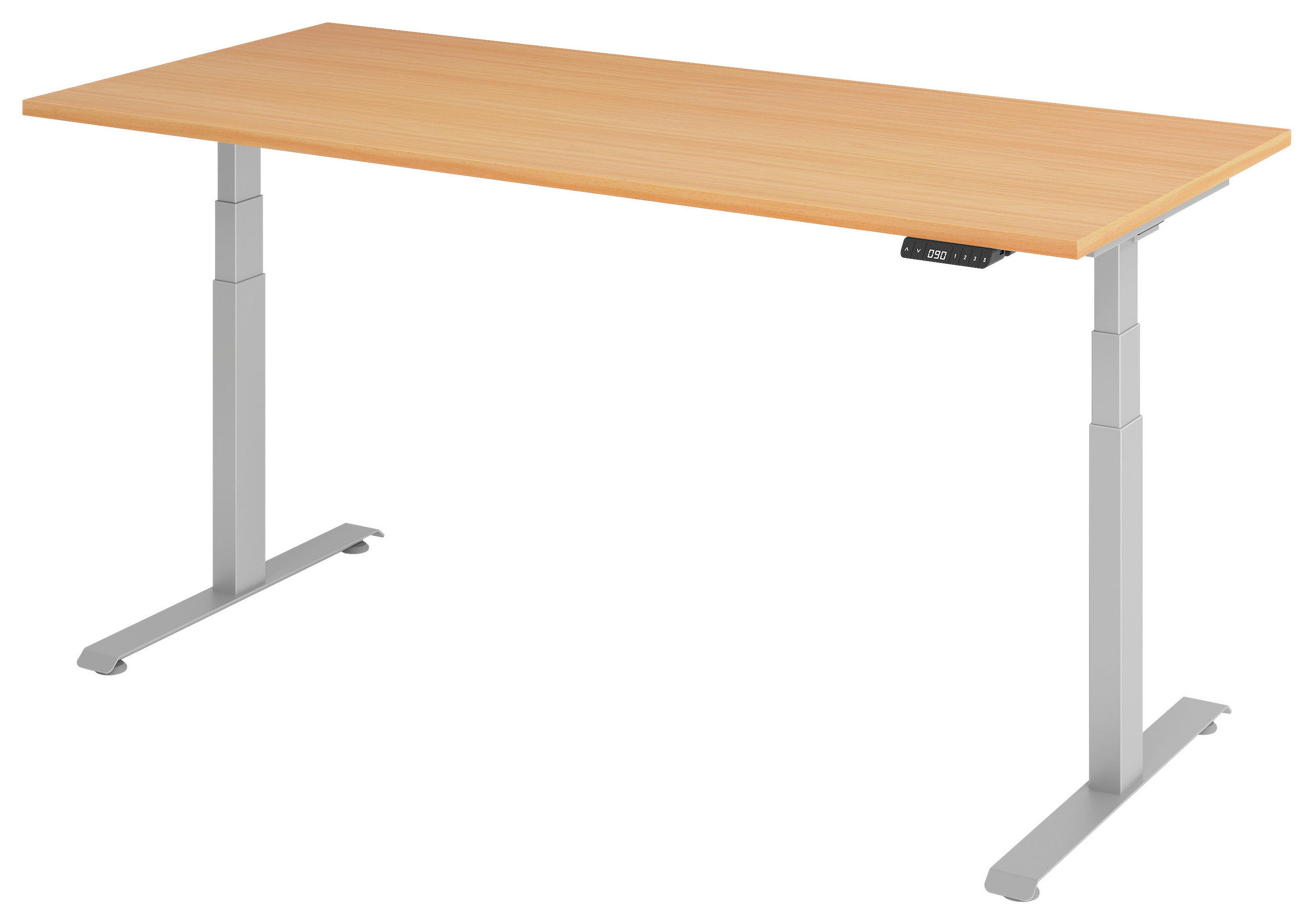 SCHREIBTISCH 180/80/64,5-129,5 cm Silberfarben, Buchefarben elektrisch höhenverstellbar  - Silberfarben/Buchefarben, KONVENTIONELL, Holzwerkstoff/Metall (180/80/64,5-129,5cm) - Venda