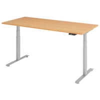 SCHREIBTISCH 180/80/64,5-129,5 cm Silberfarben, Buchefarben elektrisch höhenverstellbar  - Silberfarben/Buchefarben, KONVENTIONELL, Holzwerkstoff/Metall (180/80/64,5-129,5cm) - Venda