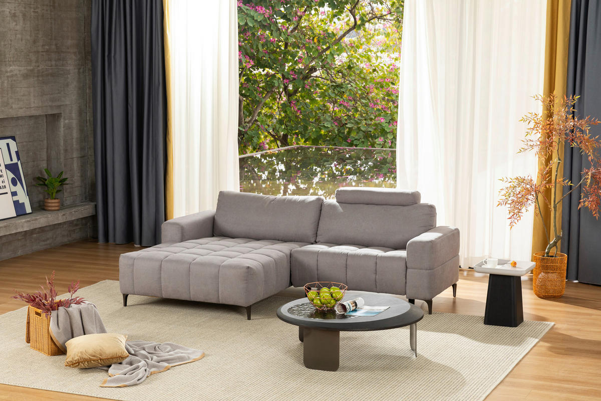ECKSOFA in Mikrofaser Hellgrau  - Silberfarben/Hellgrau, Design, Textil/Metall (161/242cm) - Livetastic