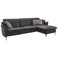 ECKSOFA in Lederlook (vegan) Schwarz  - Schwarz/Nickelfarben, Modern, Textil/Metall (263/179cm) - Livetastic
