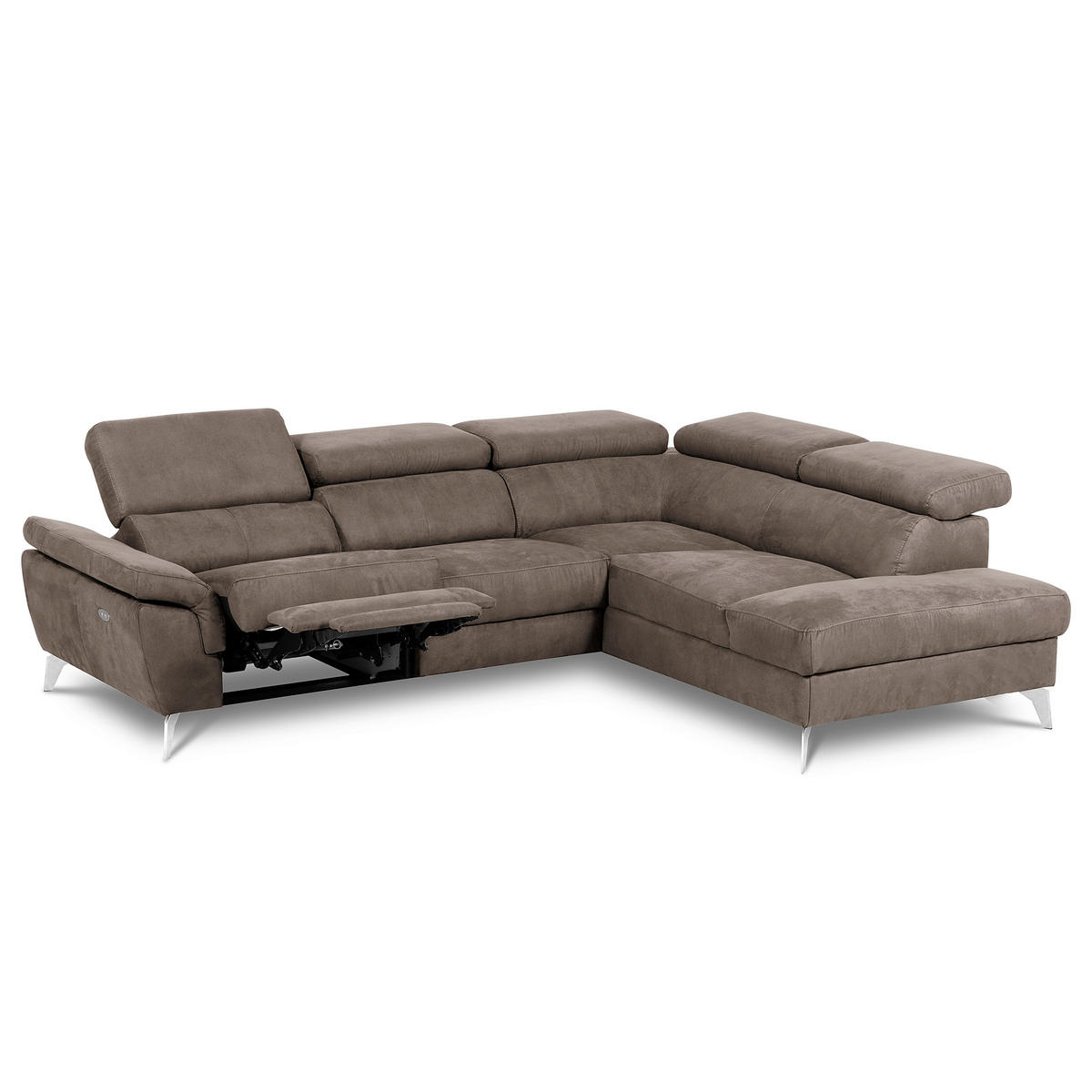 ECKSOFA SONO in Lederlook Braun Bettkasten, Armteilverstellung, Kopfteilverstellung  265/210 cm  - Chromfarben/Braun, Design, Textil/Metall (265/210cm) - Livetastic