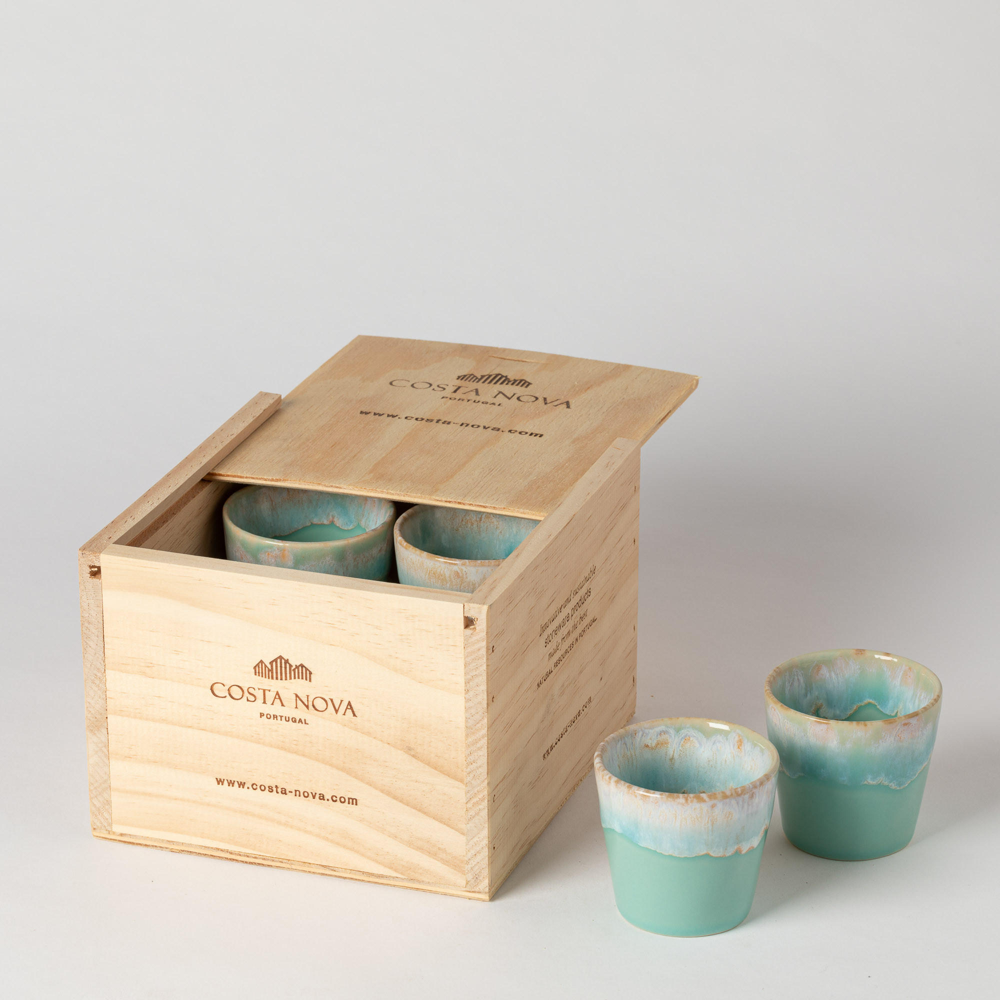 Thumbnail - Costa Nova Espressotassenset Grespresso, Hellblau, Holz, Keramik, 8-teilig, Eiche, 80 ml, Handmade in Europe, Kaffee & T...