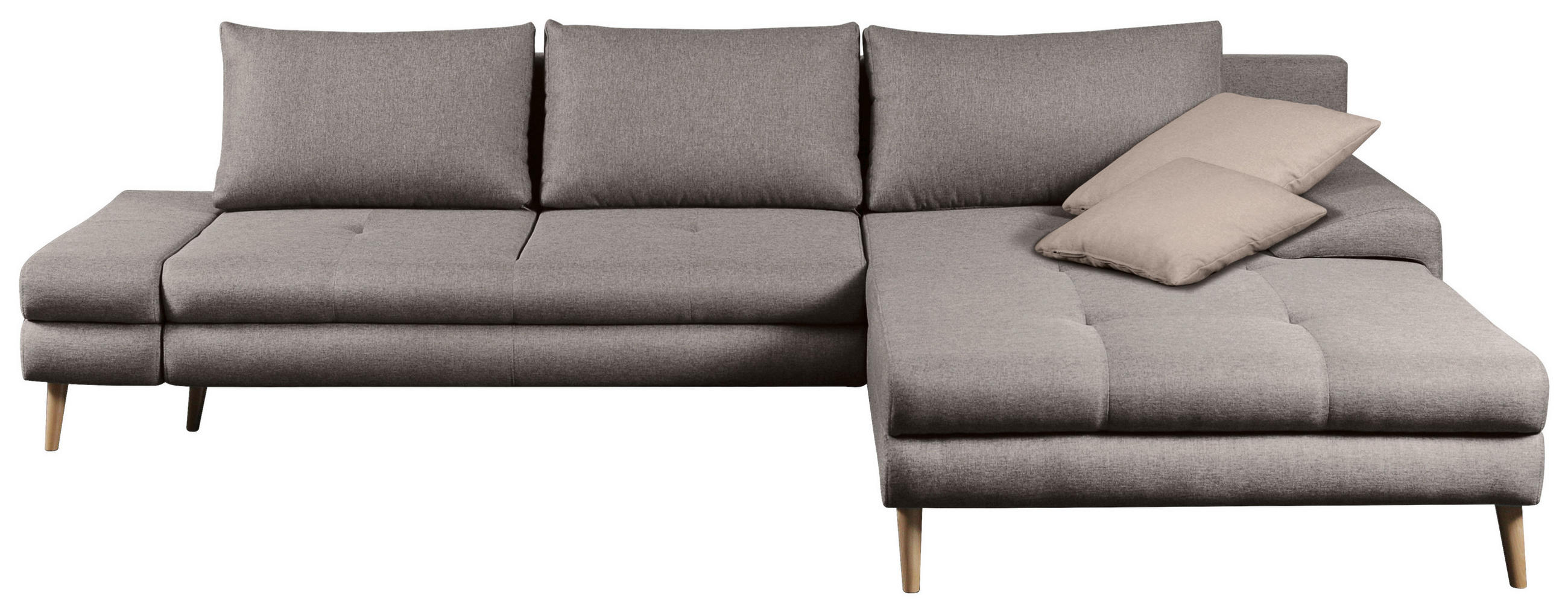 ECKSOFA Greige Webstoff  - Greige/Beige, Trend, Holz/Textil (313/215cm) - MID.YOU