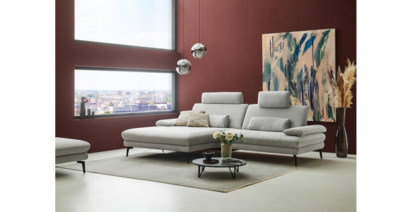 ECKSOFA in Chenille, Flachgewebe Silberfarben 180/284 cm - Silberfarben/Schwarz, Design, Textil/Metall (180/284cm) - Dieter Knoll