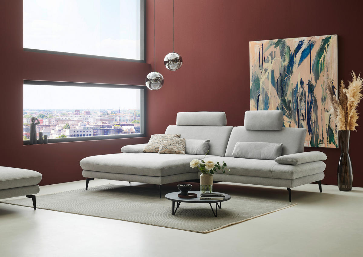 ECKSOFA in Chenille, Flachgewebe Silberfarben  - Silberfarben/Schwarz, Design, Textil/Metall (180/284cm) - Dieter Knoll