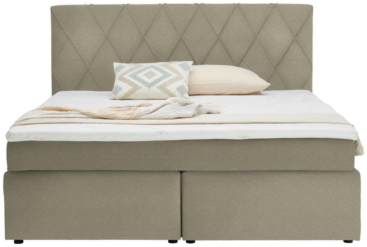 BOXSPRINGBETT 180/200 cm  in Beige  - Beige/Schwarz, Design, Kunststoff/Textil (180/200cm) - Xora