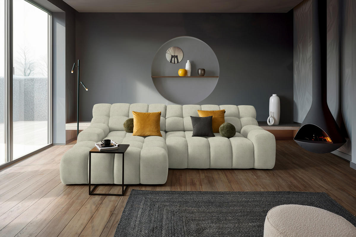 ECKSOFA in Webstoff Naturfarben  - Schwarz/Naturfarben, Modern, Kunststoff/Textil (180/297cm) - Welnova