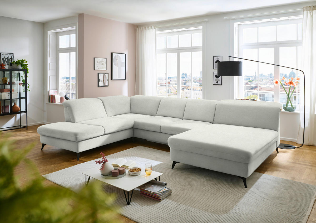 WOHNLANDSCHAFT  in Chenille Naturfarben  - Schwarz/Naturfarben, Design, Textil/Metall (255/369/198cm) - Beldomo Style