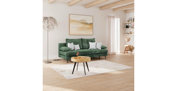 SCHLAFSOFA Chenille Dunkelgrün Rückenkissen, Armlehnenkissen, Bettkasten, Schlaffunktion, Rücken echt  - Dunkelgrün/Schwarz, KONVENTIONELL, Textil/Metall (203/94/96cm) - Carryhome