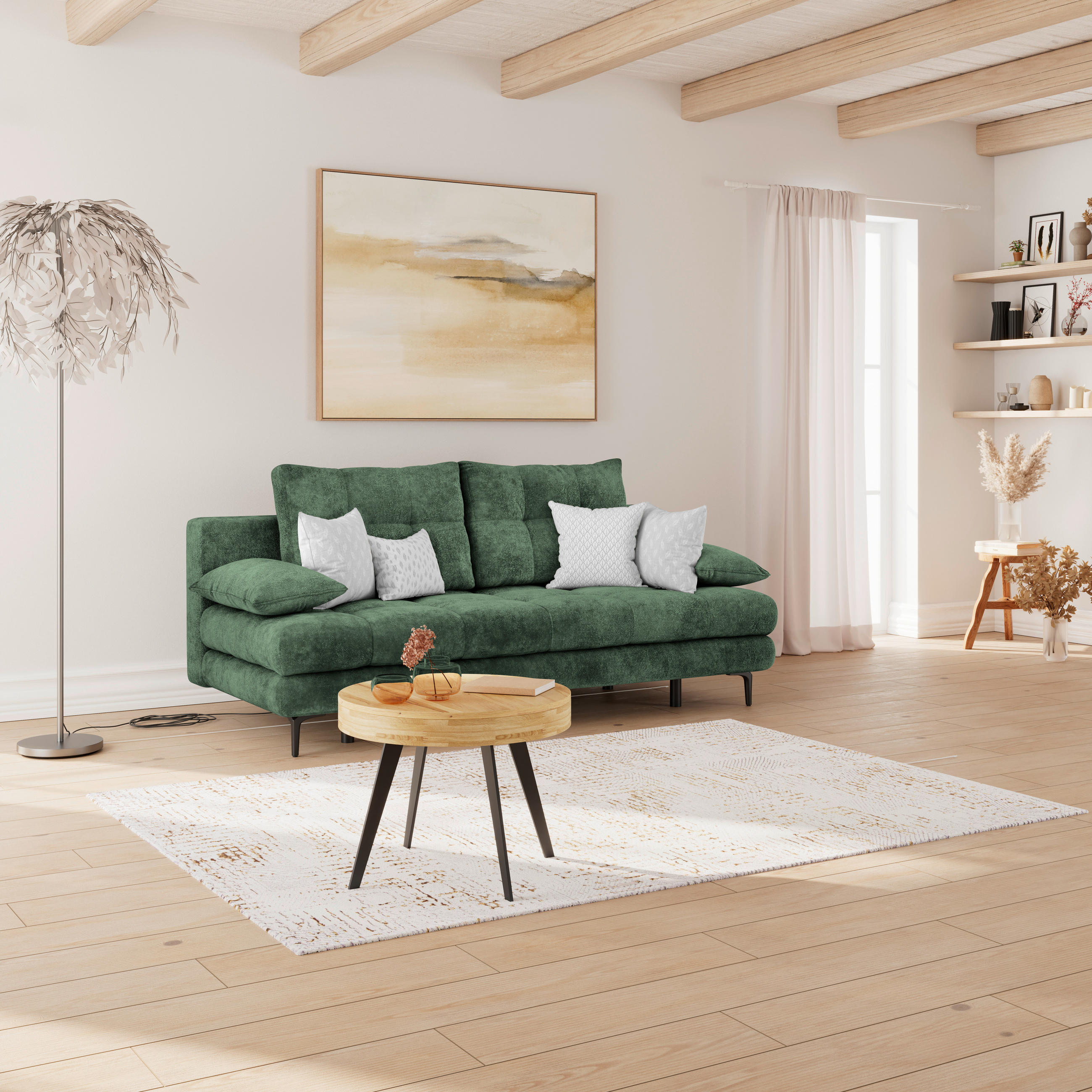 SCHLAFSOFA  mit Liegefunktion, Schlafen auf Sitzhöhe, Rücken echt Chenille Dunkelgrün  - Dunkelgrün/Schwarz, KONVENTIONELL, Textil/Metall (203/94/96cm) - Carryhome