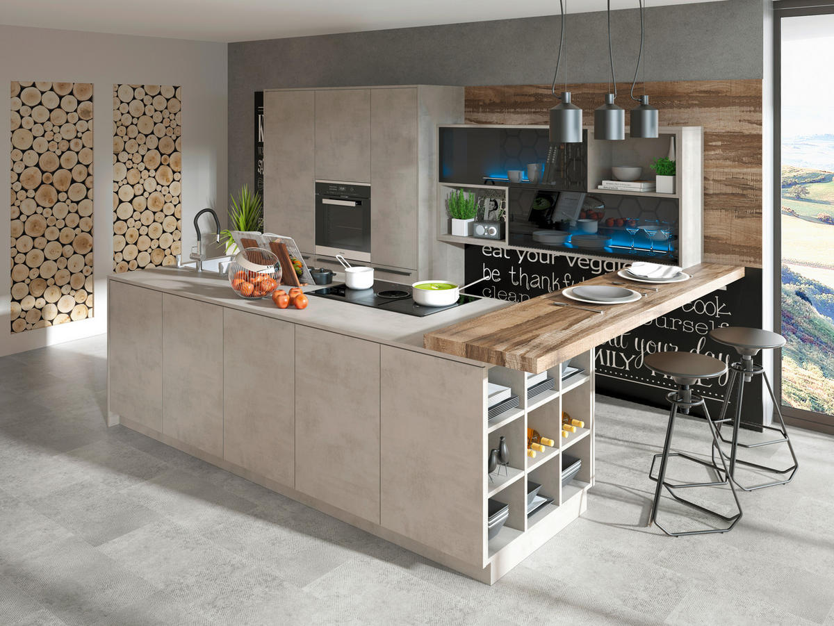 EINBAUKÜCHE   - Hellgrau, Design, Holzwerkstoff - Dan Küchen